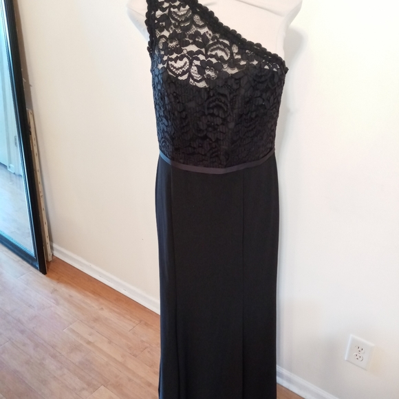 Dresses & Skirts - Size 12 Black lined, strecthed georgette gown w/ one shoulder laced bodice dress
